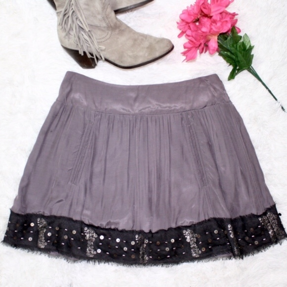 Free People Purple Satin Pleated Skirt with Lace